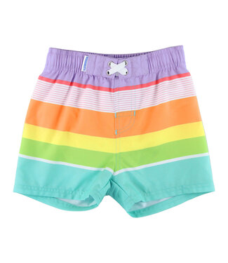 RuffleButts + RuggedButts Island Rainbow Multi-Stripe Swim Trunks
