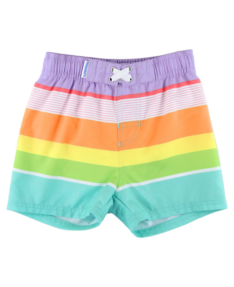 RuffleButts + RuggedButts Island Rainbow Multi-Stripe Swim Trunks