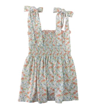 Sage & Lily Peach Floral Smocked Tie Dress