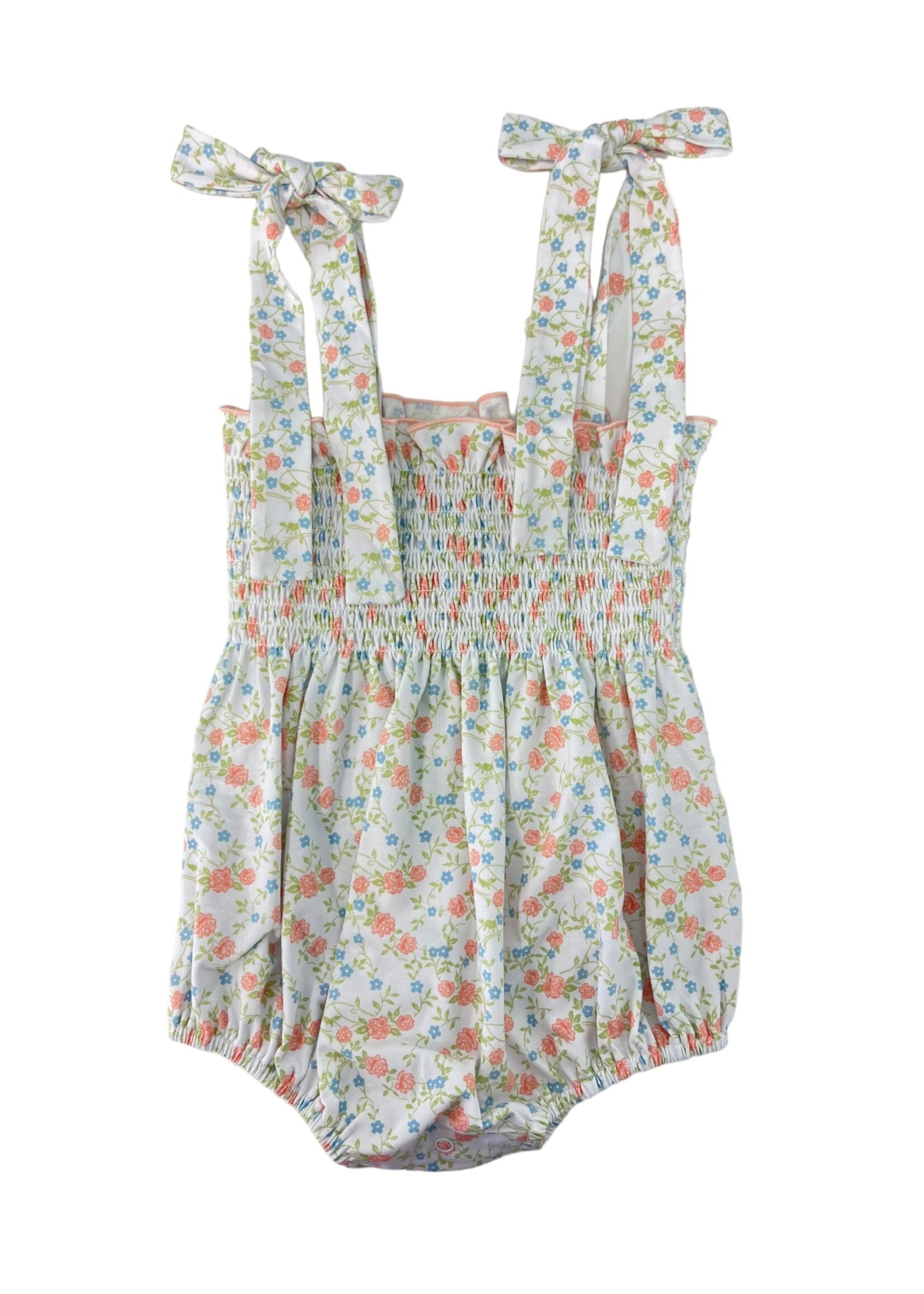 Sage & Lily Peach Floral Smocked Tie Bubble