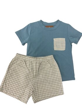 Millie Jay Hudson Short Set - Blue/Khaki Gingham