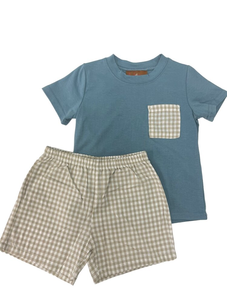 Millie Jay Hudson Short Set - Blue/Khaki Gingham