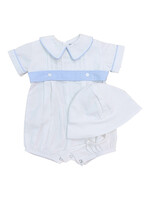 Sweet Dreams White Pleated Infant Set w/ Blue Belt