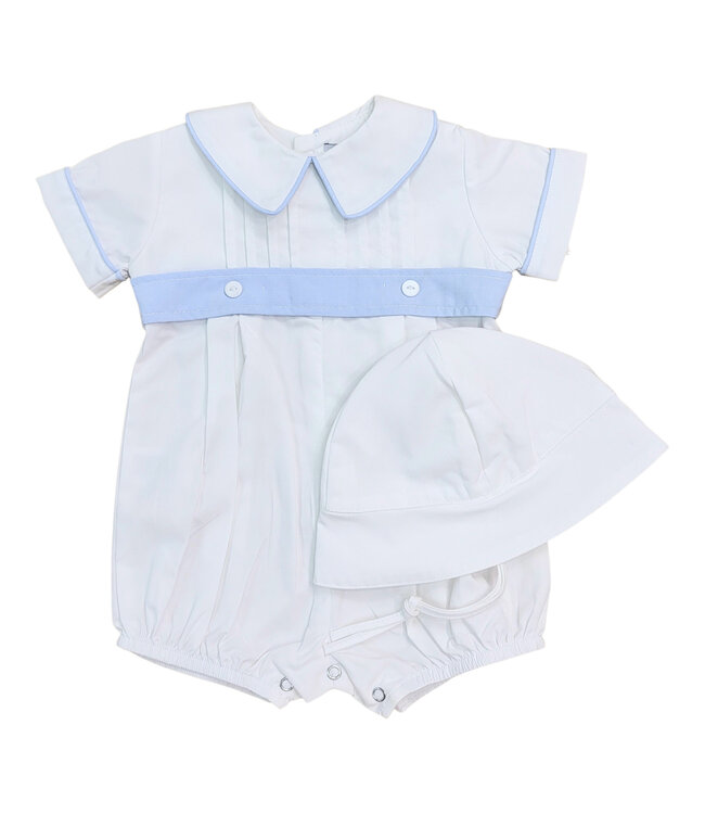 White Pleated Infant Set w/ Blue Belt