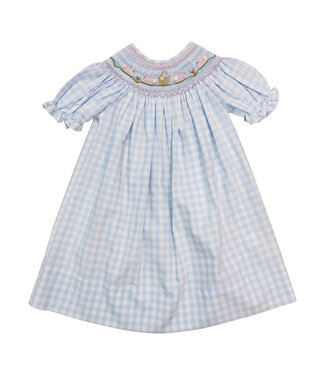 Sweet Dreams Bunny & Basket Blue Gingham Smocked Dress