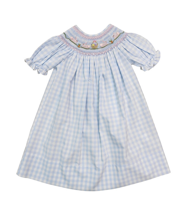 Bunny & Basket Blue Gingham Smocked Dress