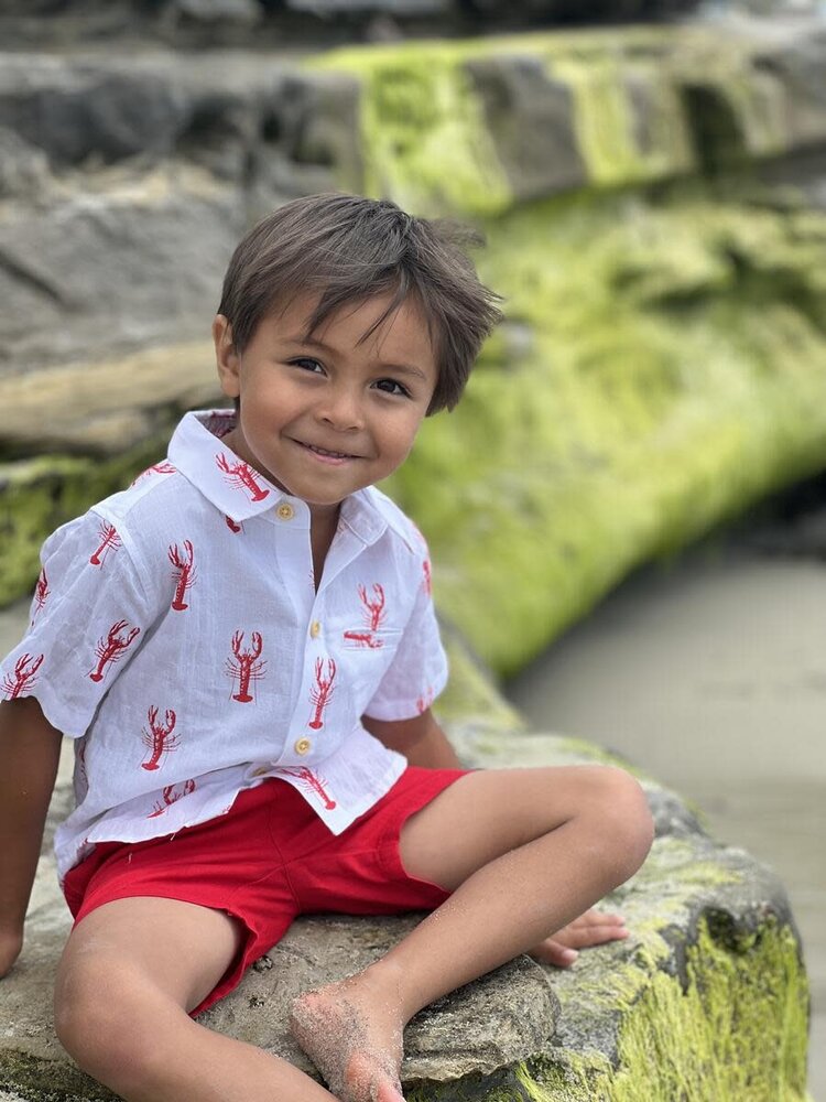 Me & Henry Maui Crawfish Print Woven Shirt