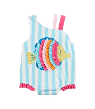 MudPie Glitter Fish Applique One Piece Swim