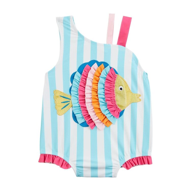 MudPie Glitter Fish Applique One Piece Swim