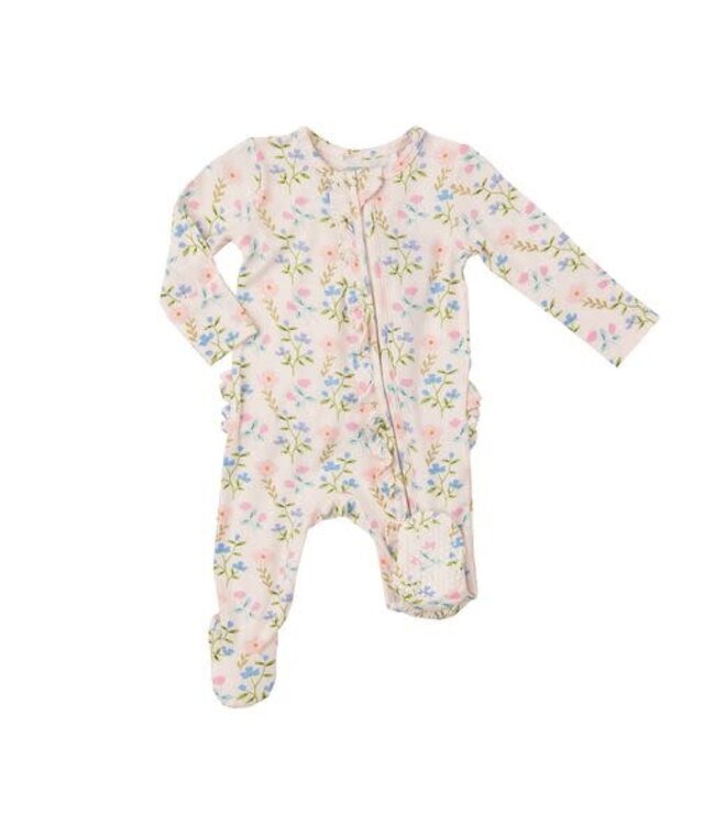 Simple Pretty Floral 2 Way Ruffle Zipper Footie
