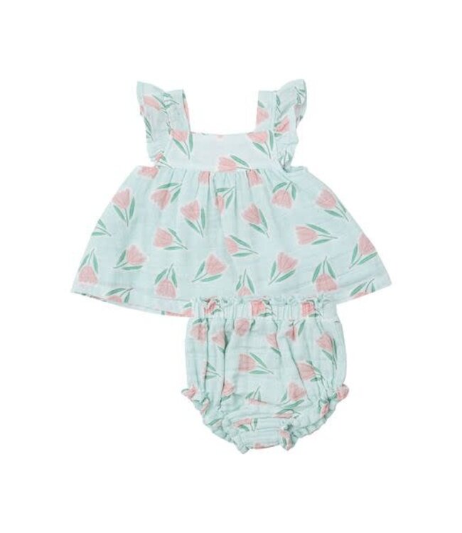 Tulips Butterfly Sleeve Pinafore & Diaper Cover