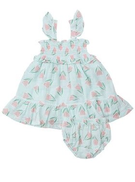 Angel Dear Tulips Smocked Ruffle Sundress & Diaper Cover
