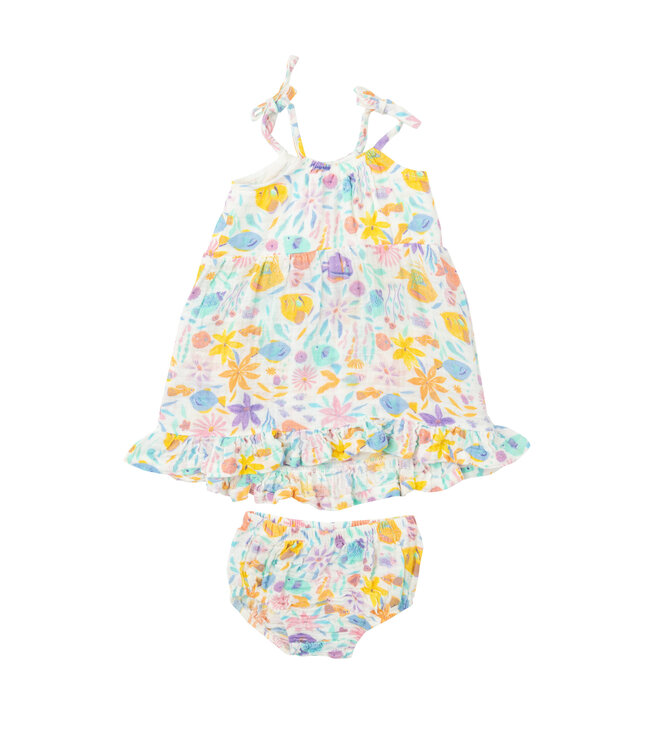 Tropical Fish Floral Twirly Tank Dress w/ Diaper Cover