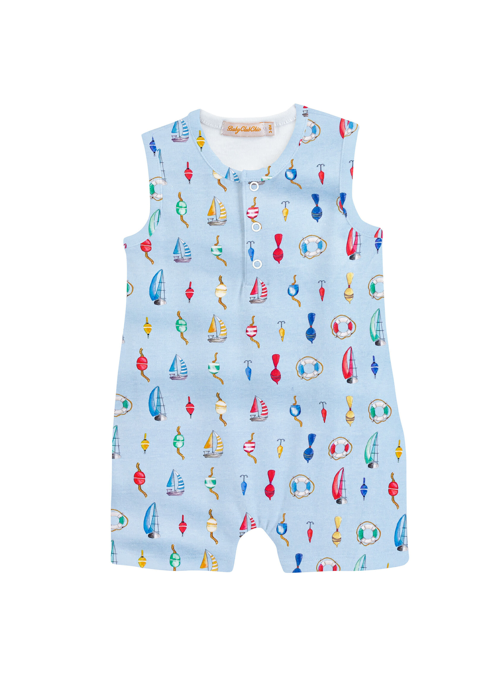 Baby Club Chic Let's Go Fishing Blue Romper