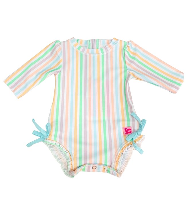 Pale Rainbow Stripe LS One Piece Rash Guard