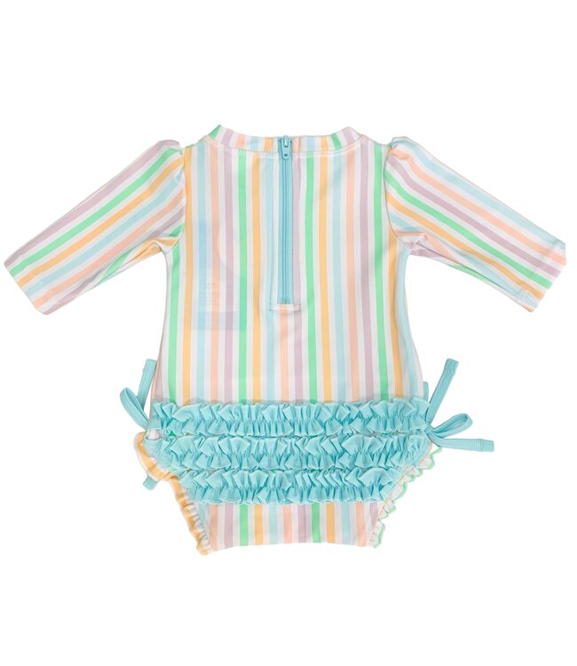 Pale Rainbow Stripe LS One Piece Rash Guard