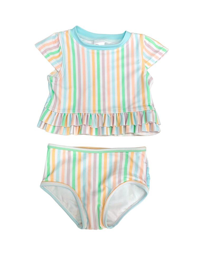 RuffleButts + RuggedButts Pale Rainbow Stripe Bikini
