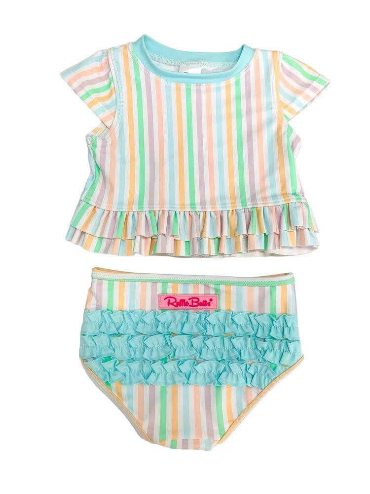 RuffleButts + RuggedButts Pale Rainbow Stripe Bikini
