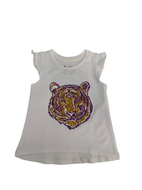 Azarhia Purple Game Day Tiger Face Ruffle Shirt