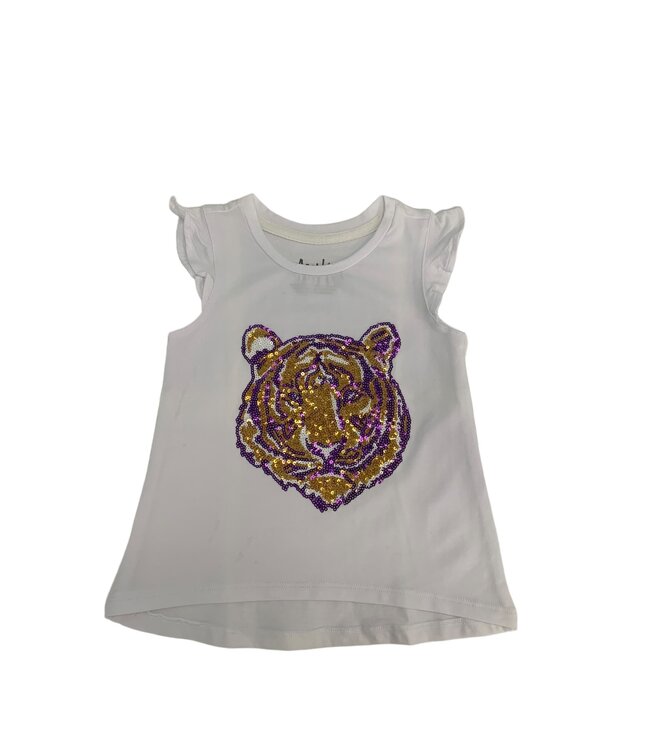 Purple Game Day Tiger Face Ruffle Shirt