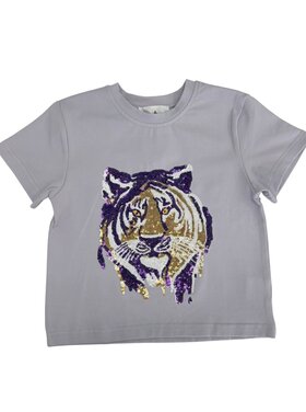 Belle Cher Lavender Tiger Face Sequin Shirt