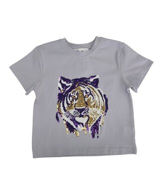Belle Cher Lavender Tiger Face Sequin Shirt