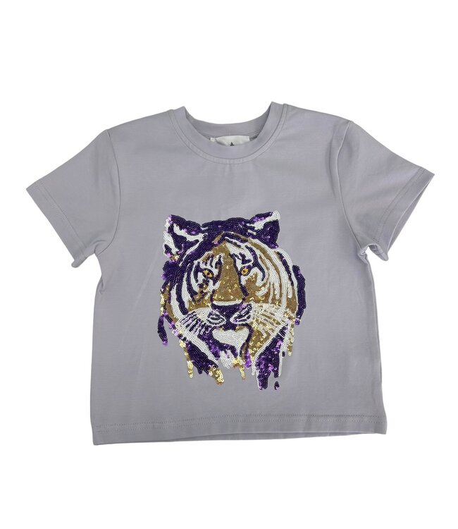 Lavender Tiger Face Sequin Shirt