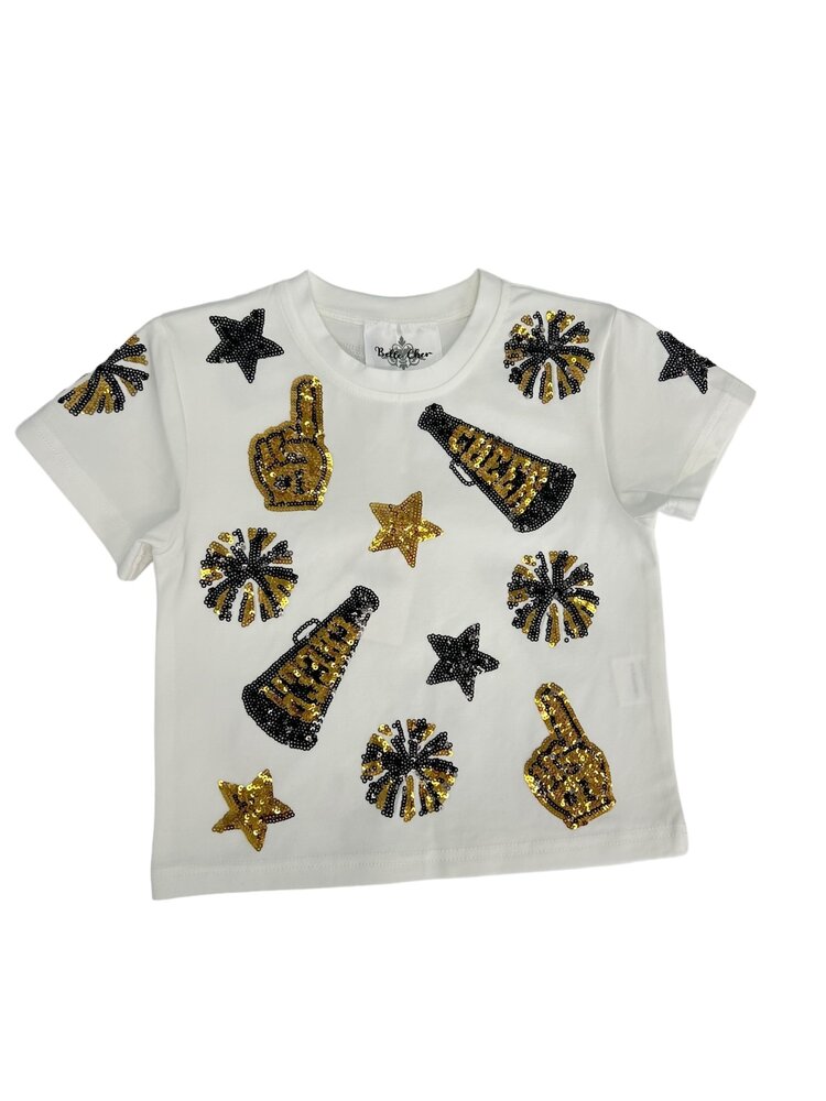 Belle Cher Black and Gold Cheer Shirt