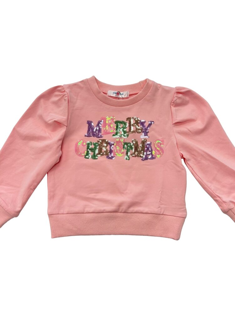 LuLu BeBe Christmas Pastel Pink Sequin Shirt