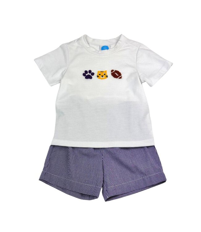 Purple Tigers French Knot Short Set