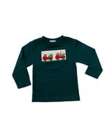 Vive Le Fete Christmas Trucks Smocked Green LS Shirt