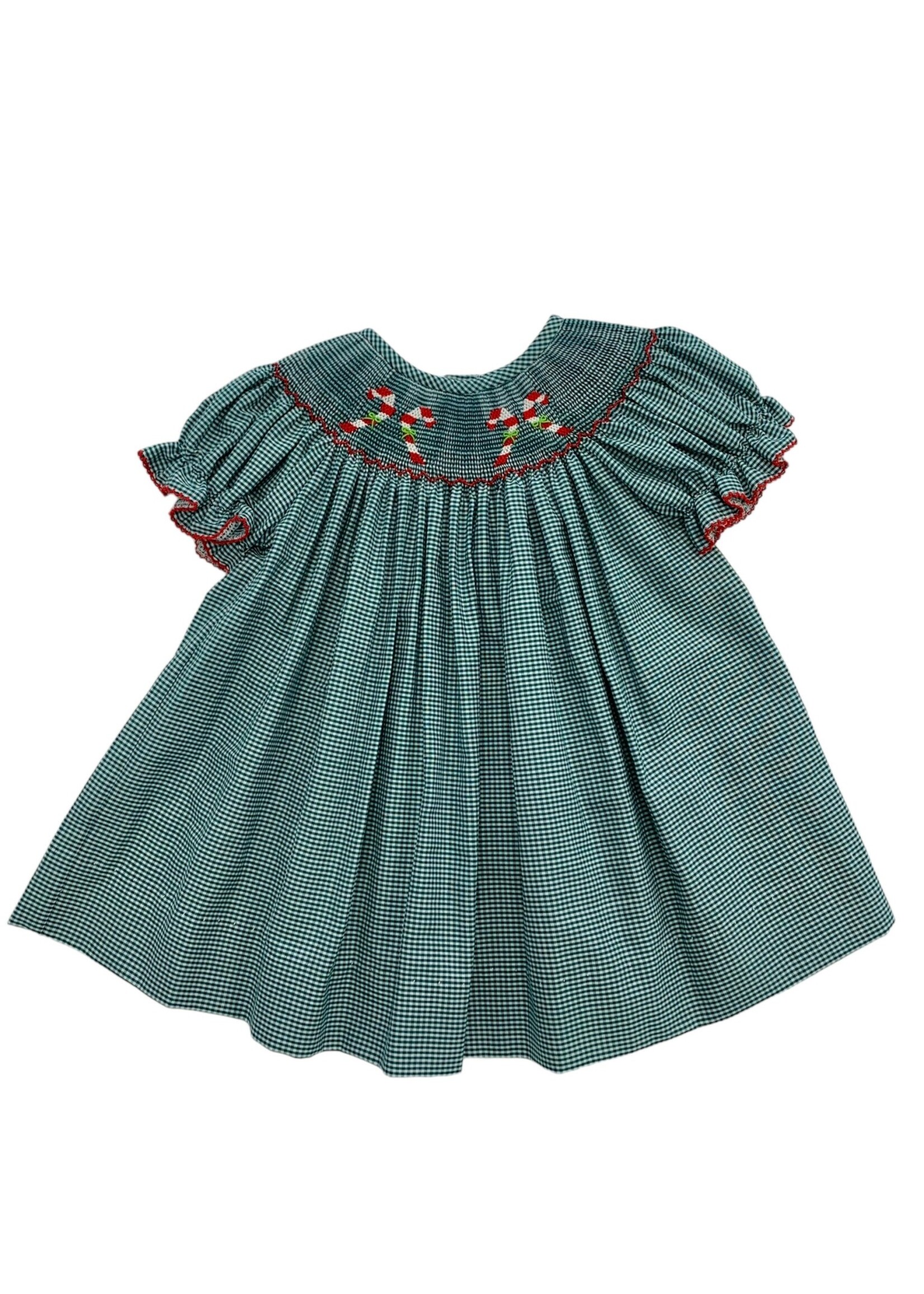 Vive Le Fete Candy Canes Smocked Green Dress