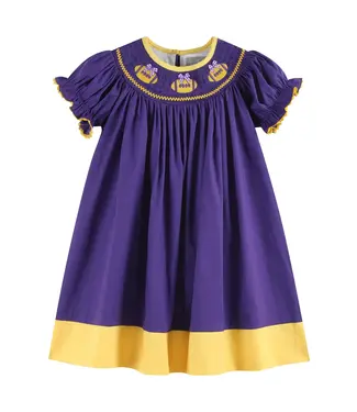Lil Cactus Purple Gold Football Smocked Bishop Dress