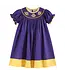 Purple Gold Football Smocked Bishop Dress
