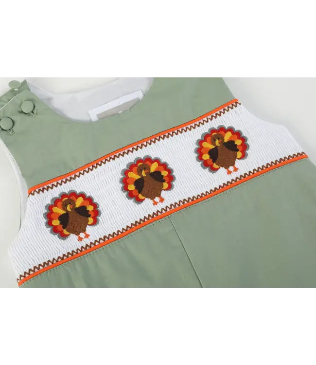 Sage Green Turkey Smocked Overall