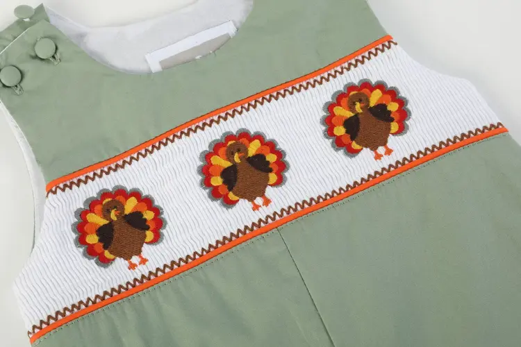 Lil Cactus Sage Green Turkey Smocked Overall