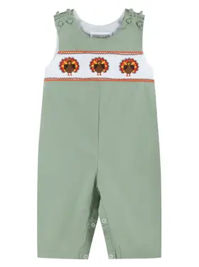 Lil Cactus Sage Green Turkey Smocked Overall