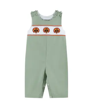 Lil Cactus Sage Green Turkey Smocked Overall