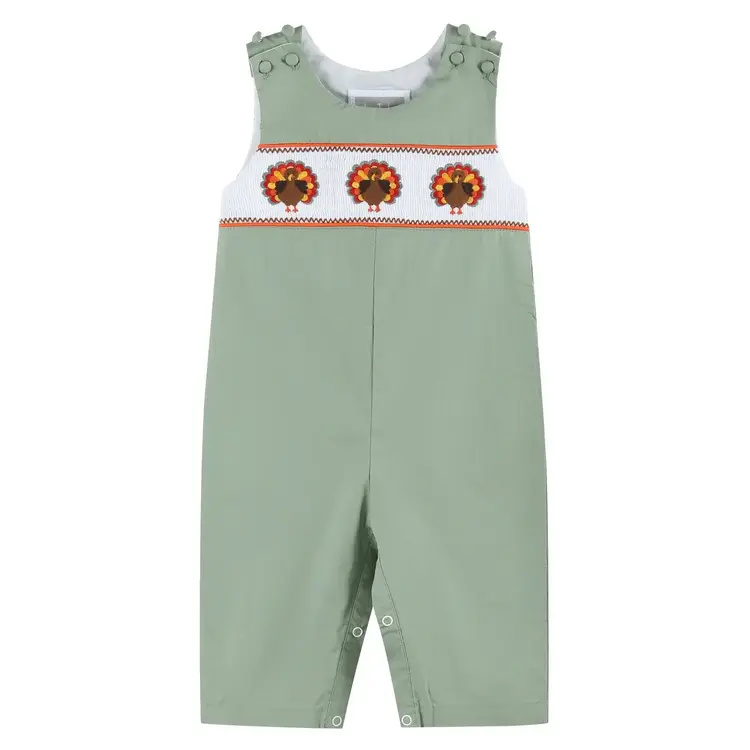 Lil Cactus Sage Green Turkey Smocked Overall