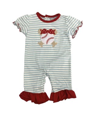 Three Sisters Baseball Applique Girls Romper