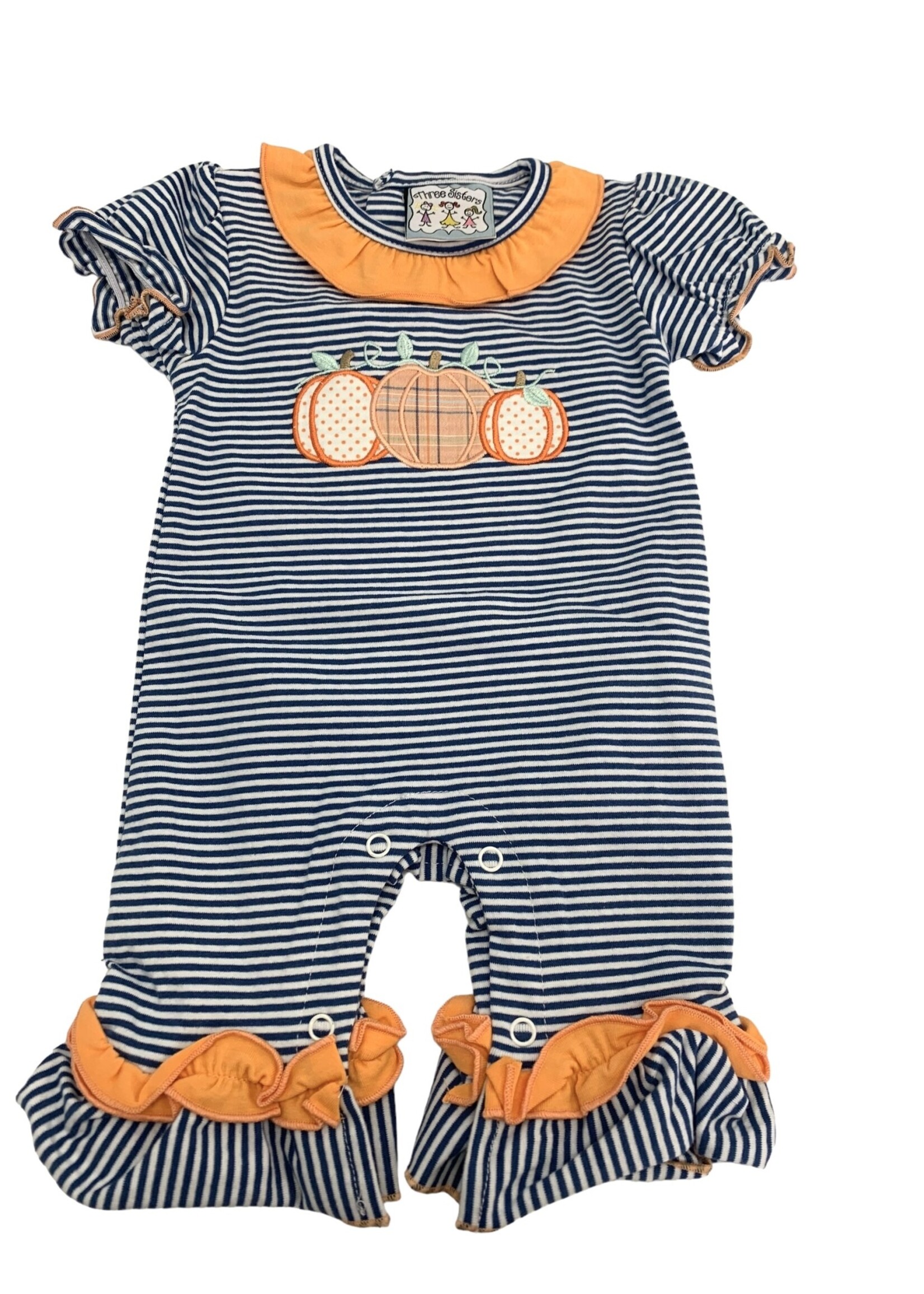 Three Sisters Pumpkin Applique Girls Romper