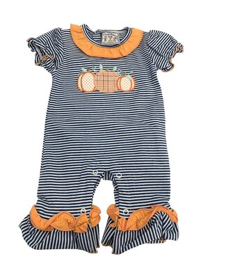 Three Sisters Pumpkin Applique Girls Romper
