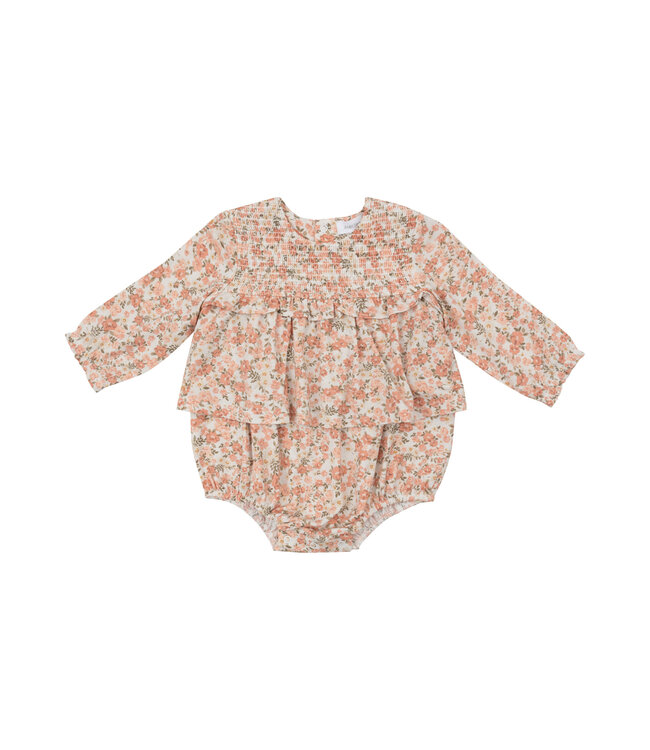 Sweet Rose Calico L/S Smocked Bubble w/ Skirt