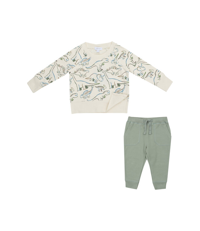 French Terry Artsy Dinos -Raglan Sweatshirt and Jogger Set