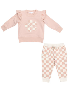 Angel Dear French Terry Checkerboard Pink Ruffle Patch Sweatshirt & Jogger
