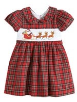 Lil Cactus Red Christmas Plaid Santa Sleigh Smocked Dress