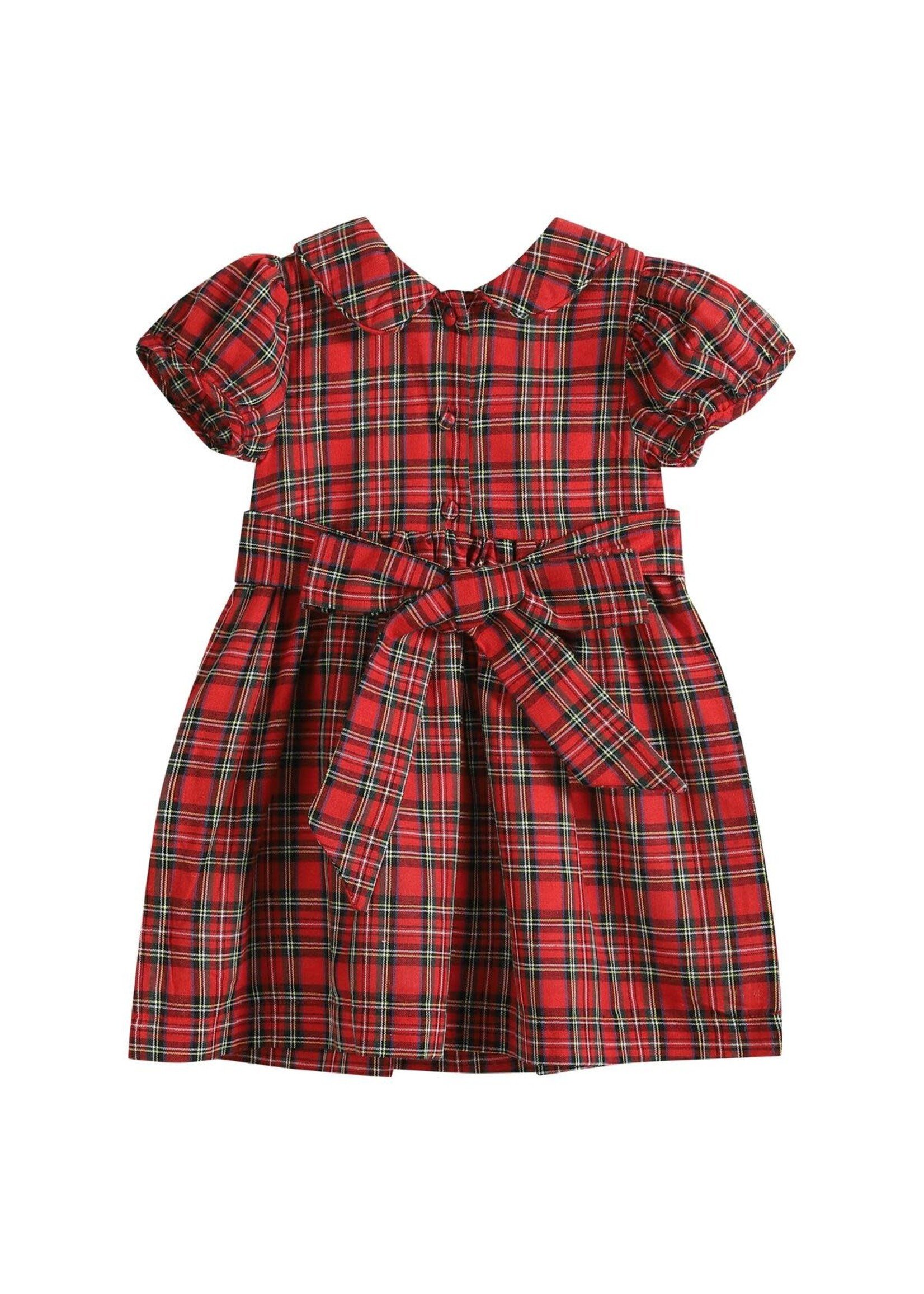 Lil Cactus Red Christmas Plaid Santa Sleigh Smocked Dress