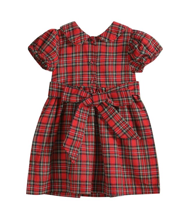 Red Christmas Plaid Santa Sleigh Smocked Dress