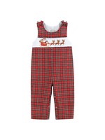 Lil Cactus Red Christmas Plaid Santa Sleigh Smocked Overalls