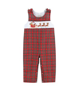 Lil Cactus Red Christmas Plaid Santa Sleigh Smocked Overalls